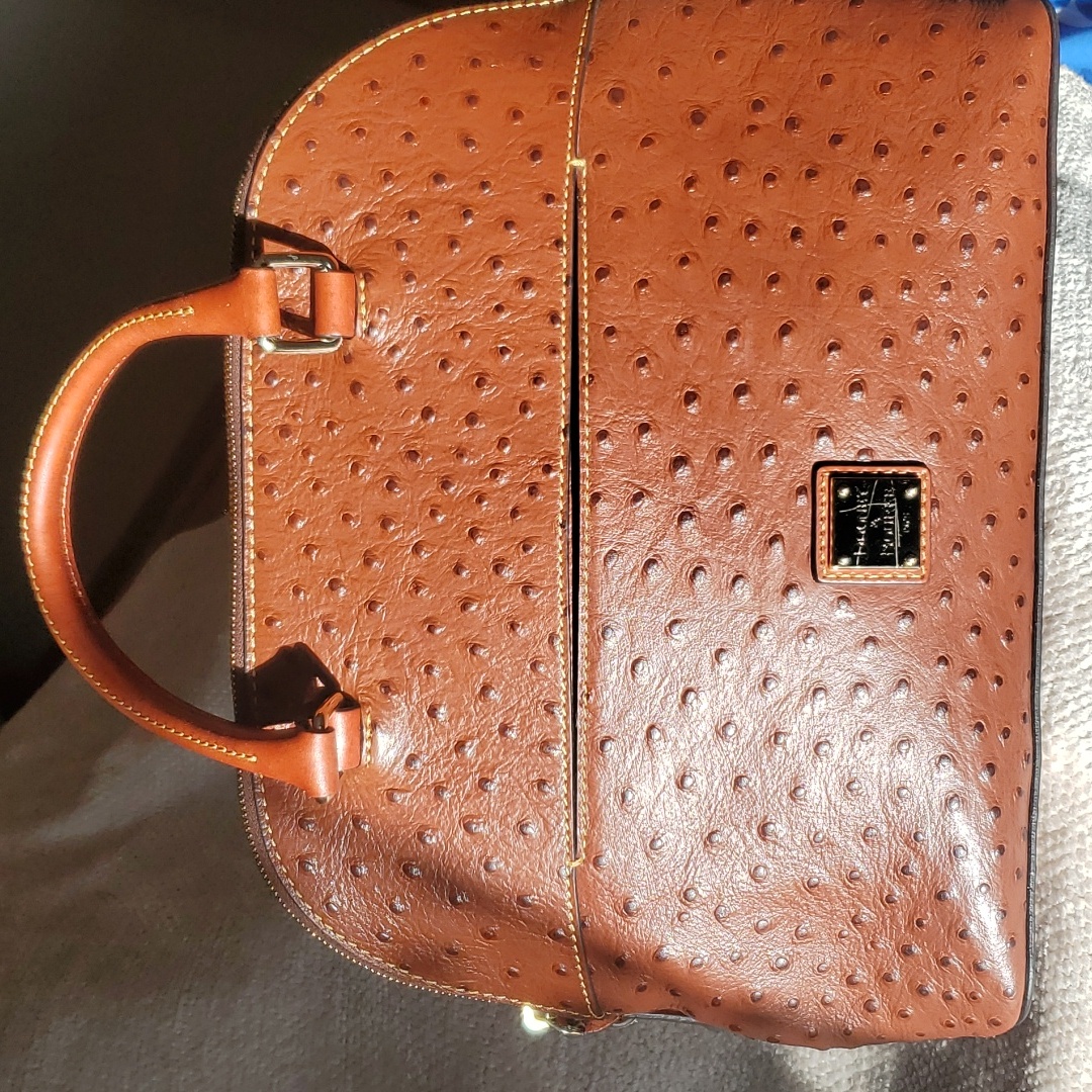 Dooney And Bourke Ostrich Domed Zip Satchel With Shoulder Strap